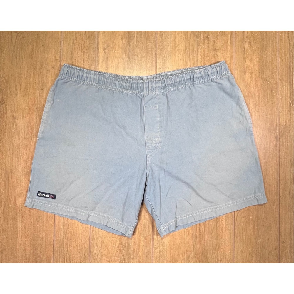 Reebok Mens Vintage Blue Canvas Elastic Waist Cotton Athletic Shorts Size L